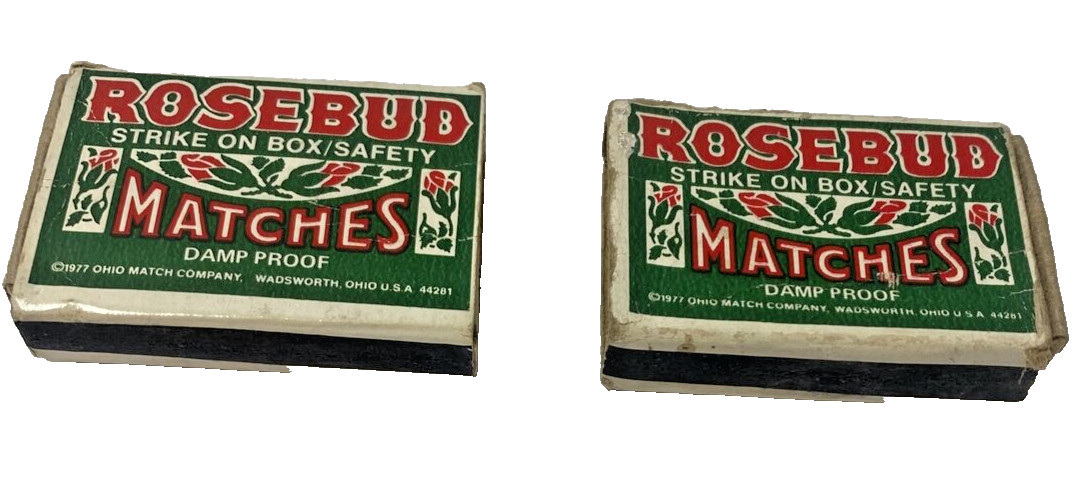 Vintage Set of 2 Rosebud Matches Cardboard Box Case Matchsticks Package – 1977