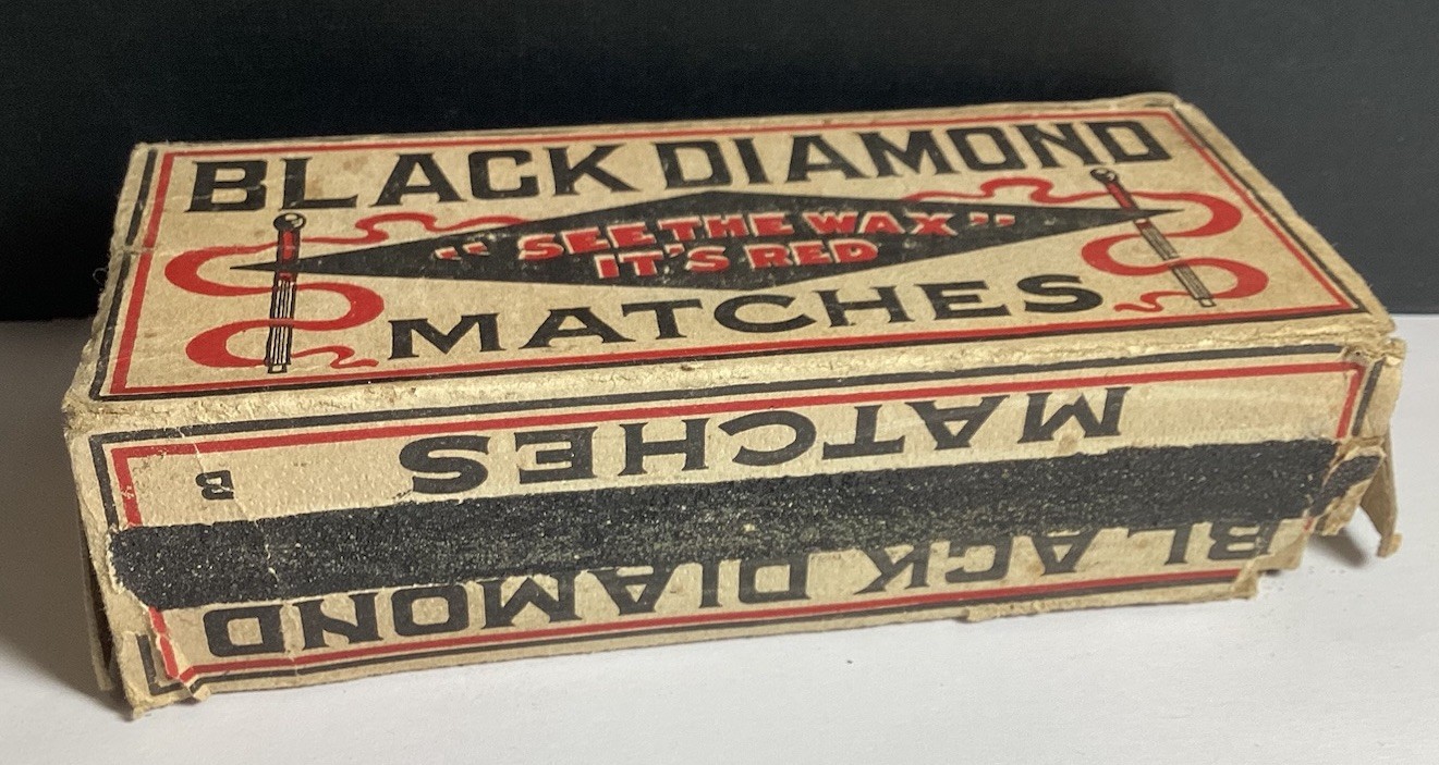 “RARE” BLACK DIAMOND MATCHES CARDBOARD MATCH BOX “SEE THE WAX IT’S RED”