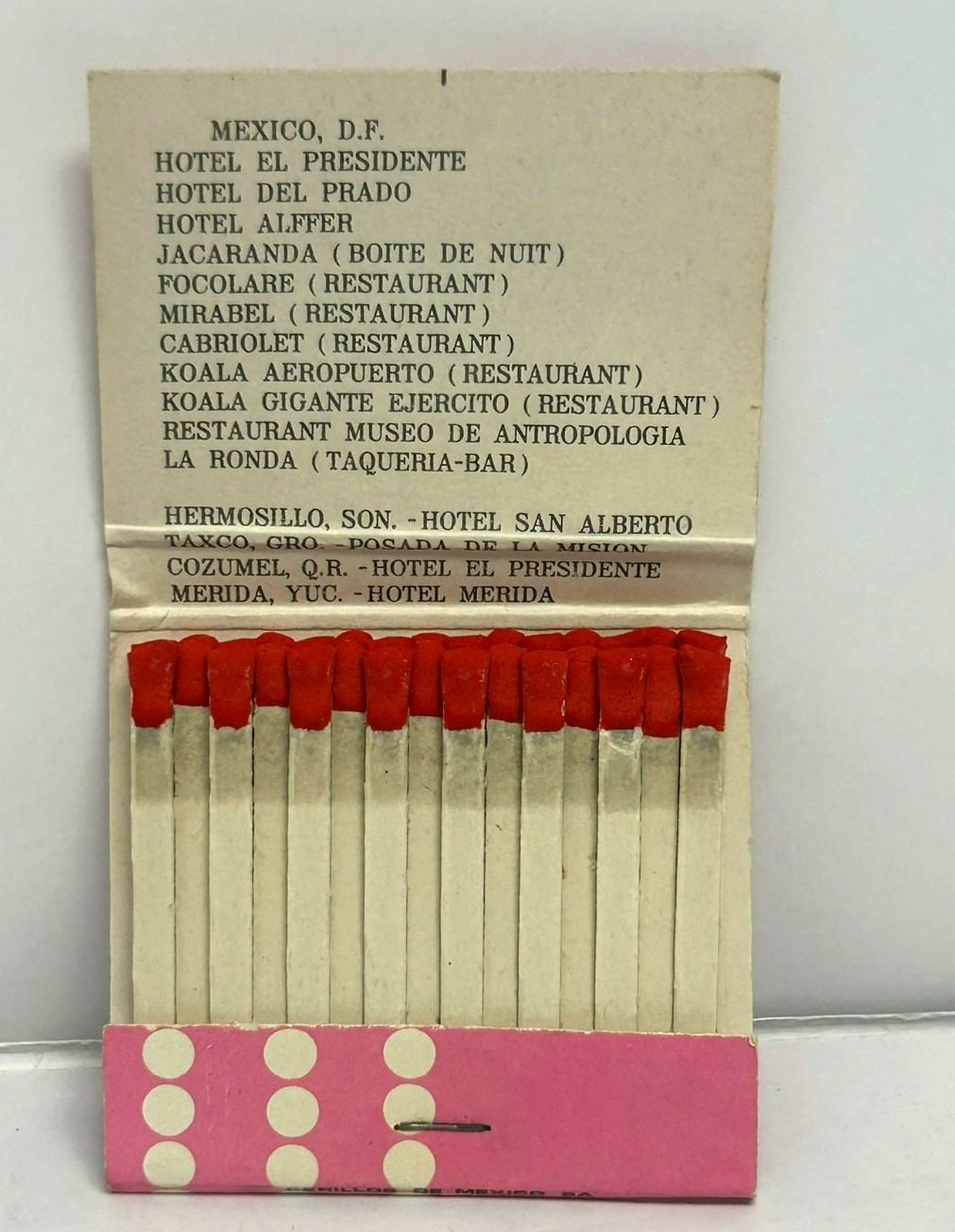 Vintage Balsa Hotels Mexico (Cesar Balsa / Hilton) Matchbook c1970’s-80’s