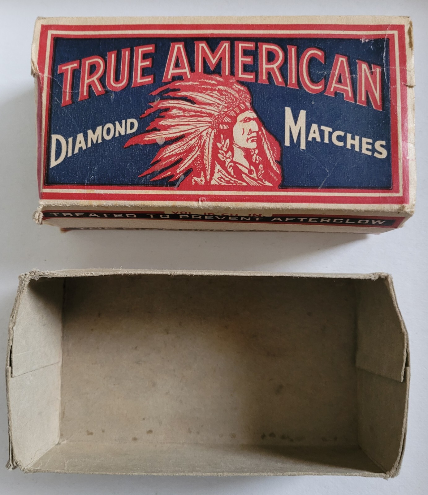 Old True American Diamond Matches Cardboard Match Box W/ Indian Picture