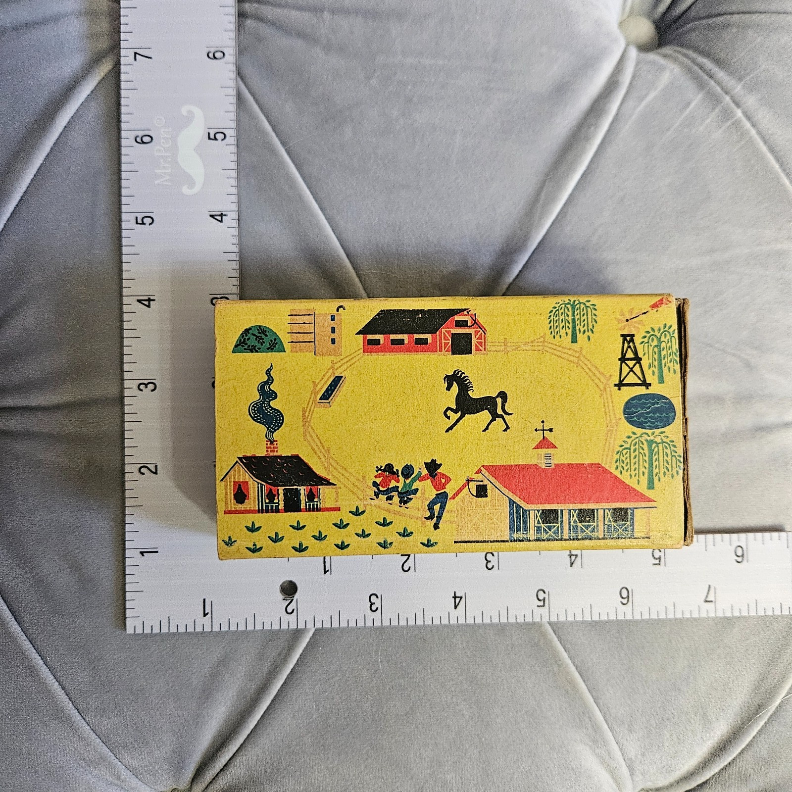 Vintage 1955 Ohio Blue Tip Matchbox Empty Cardboard Box Ranch Scene Cowboy Horse