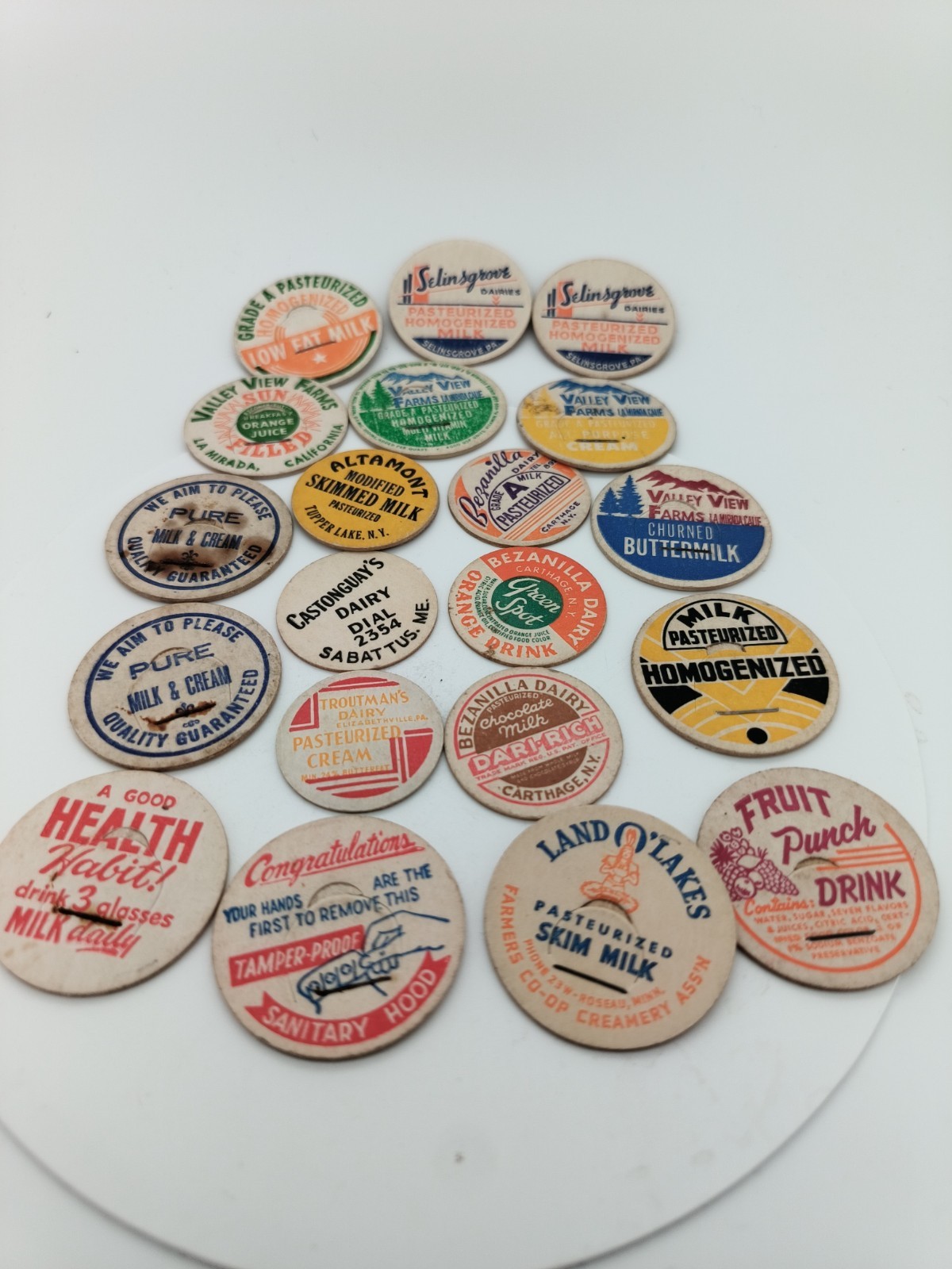 20 VINTAGE CARDBOARD MILK TOPS **VERY GOOD CONDITION**