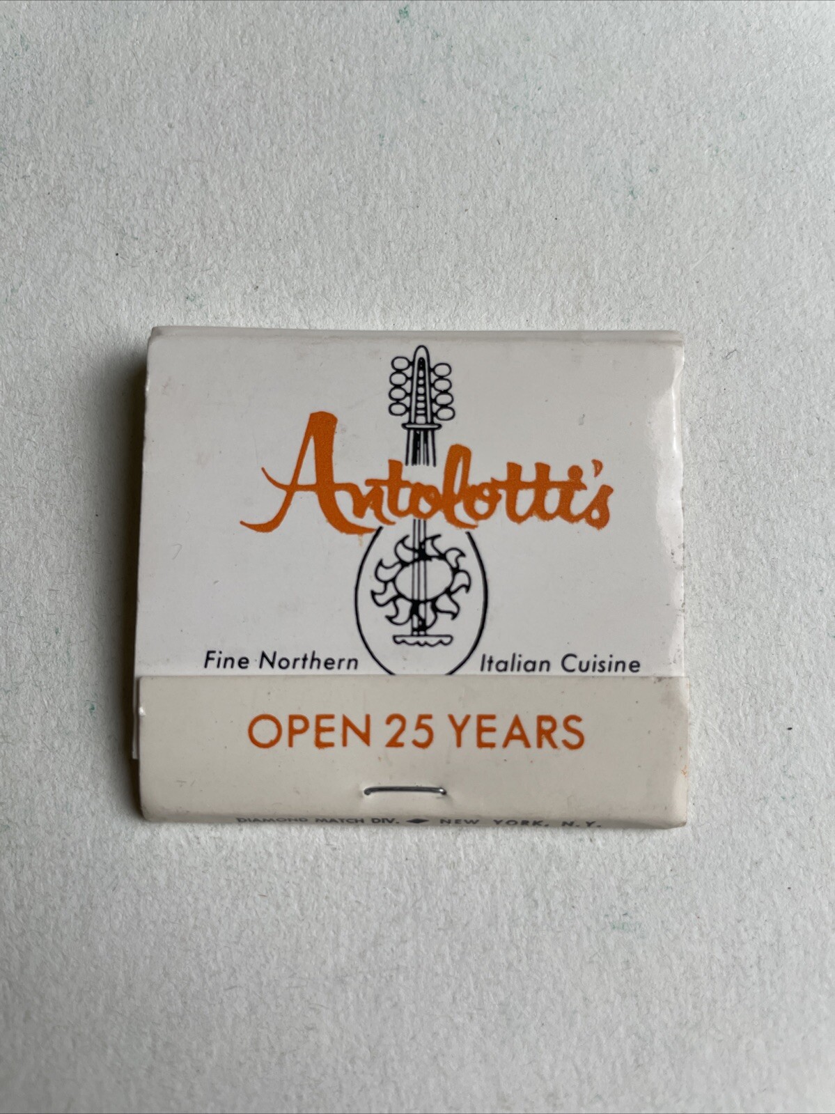 Vintage Antolotti’s Italian Restaurant Matchbook New York City Guitar Banjo