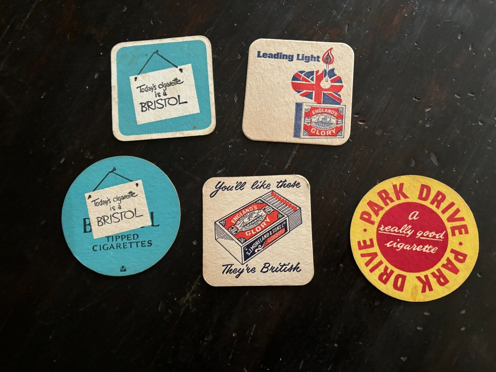Vintage cigarette and matches cardboard coasters