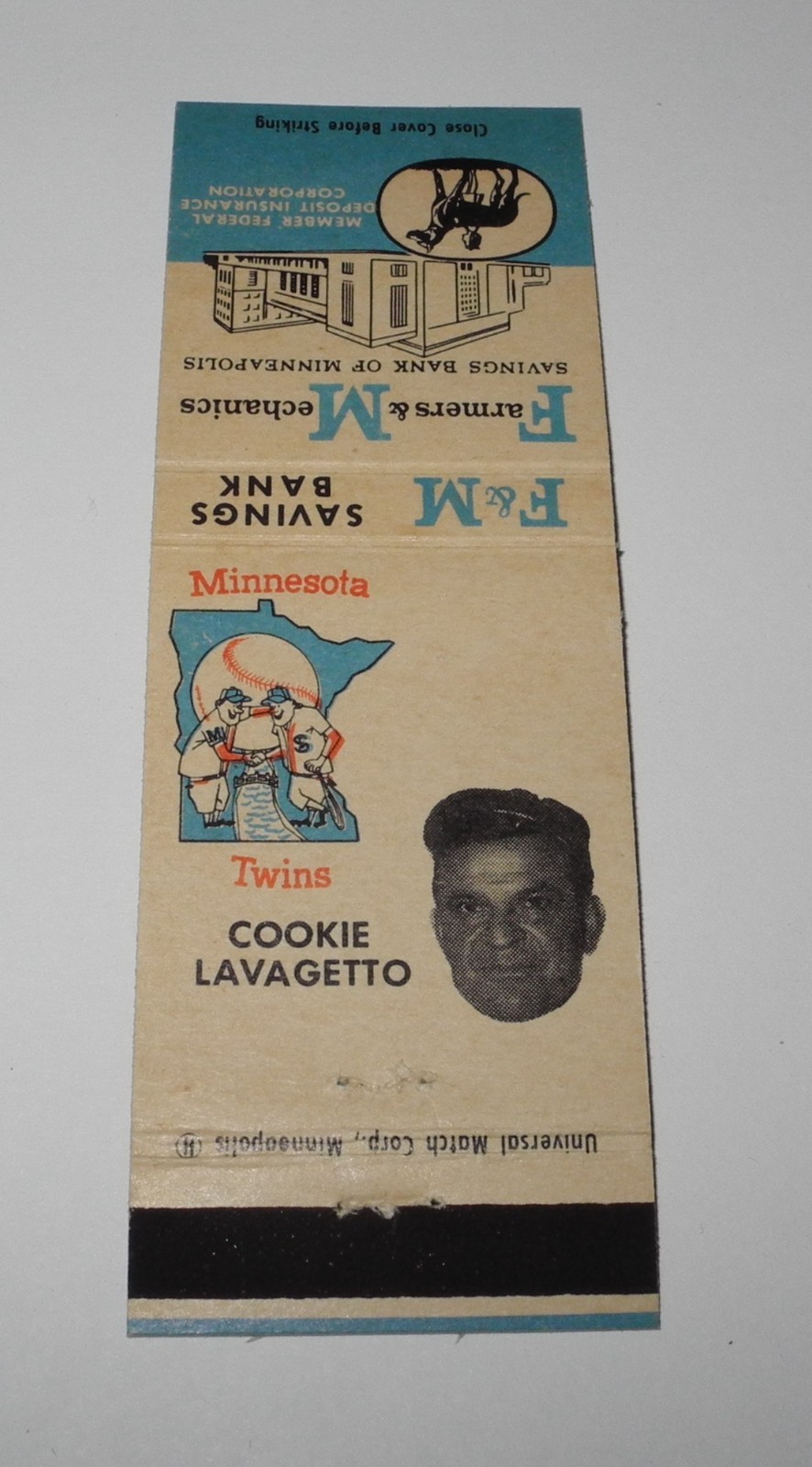 Vintage 1961 Baseball Cookie Lavagetto Minnesota Twins Souvenir Matchbook Match