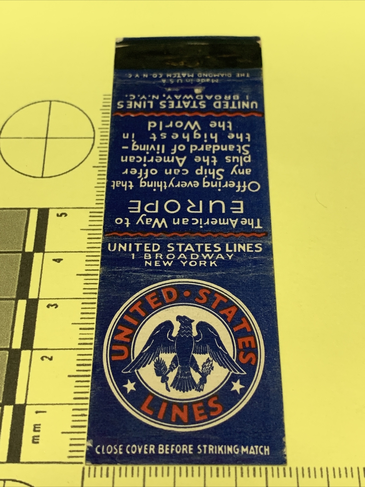 Front Strike Matchbook Cover United States Lines The American Way To Europe gmg