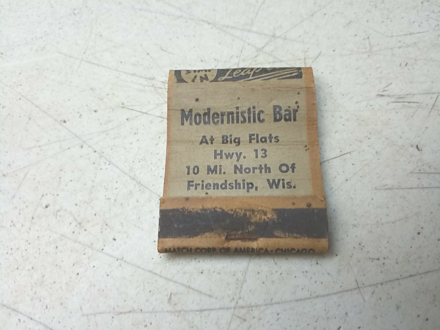 Modernistic Bar At Big Flats Hwy 13 Friendship WI Advertising Matchbook Cover