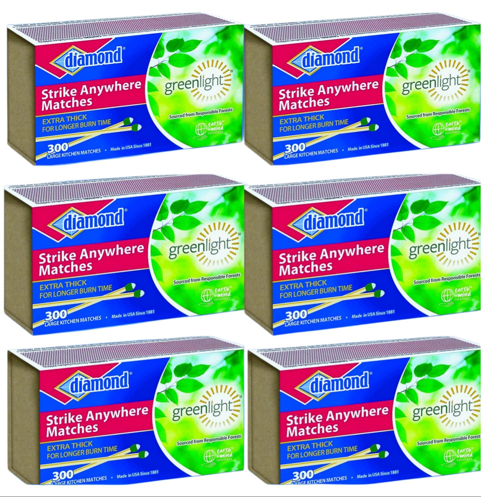 (6 Boxes) Diamond Strike Anywhere Vintage Matches 300 per box Total1800 FreeShip