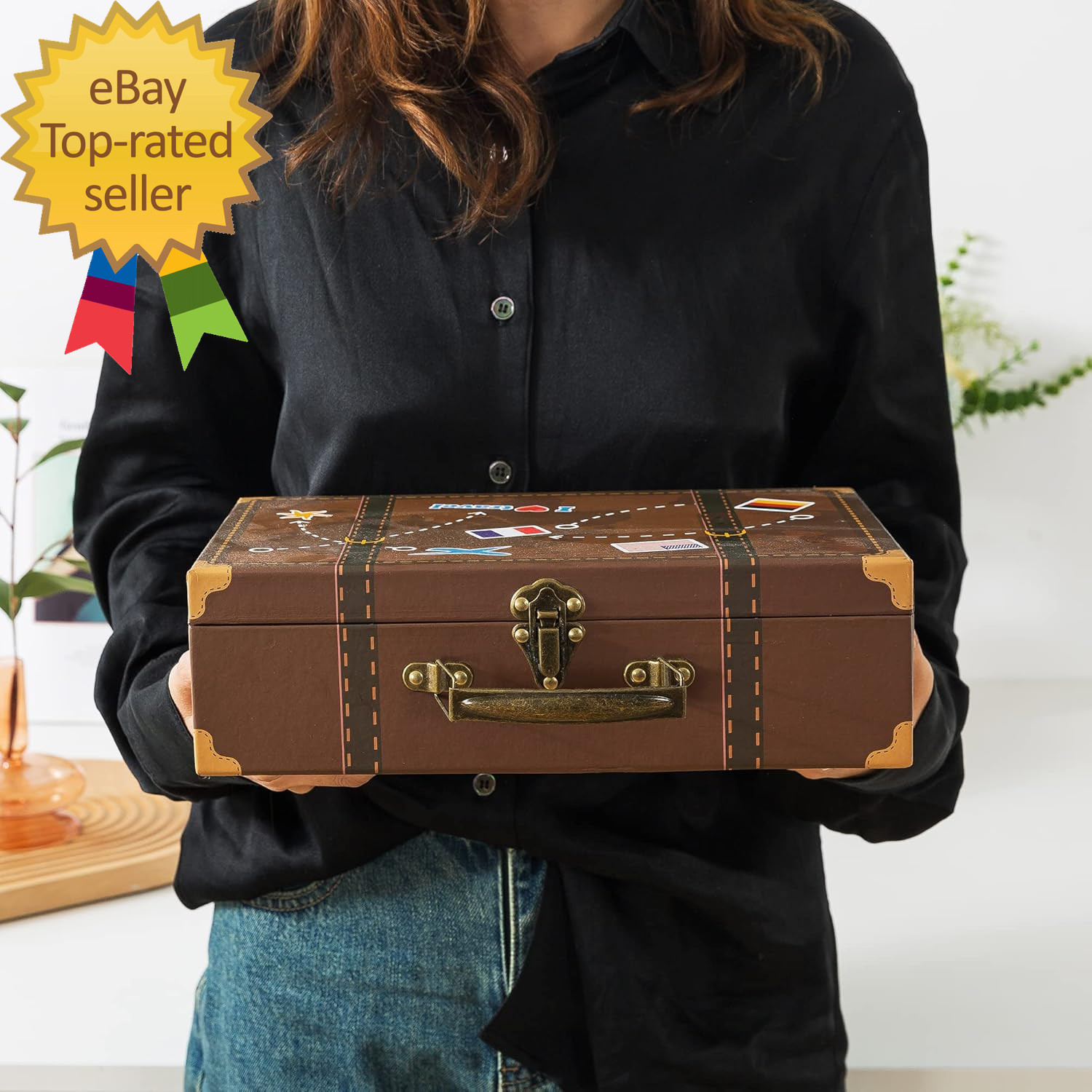Small Decorative Suitcase Boxes Travel Themed Paperboard Storage for Gift
