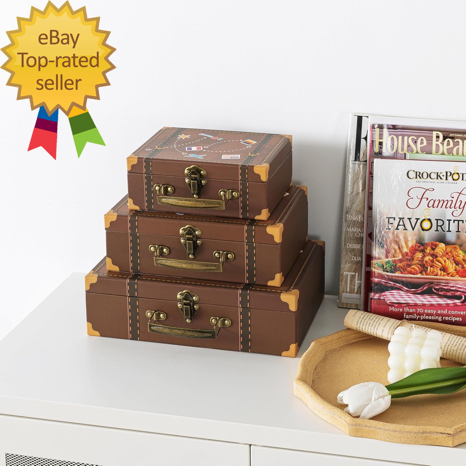 Small Decorative Suitcase Boxes Travel Themed Paperboard Storage for Gift