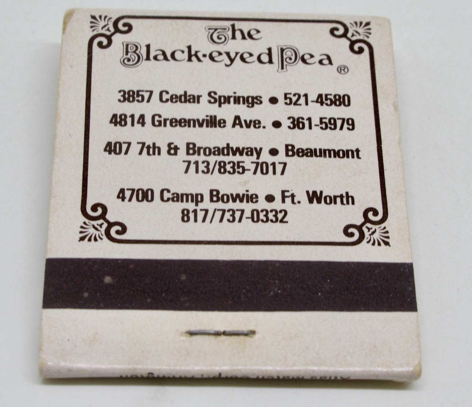 The Black Eyed Pea Restaurant DALLAS Texas Finest Chicken Fried Steak Matchbook