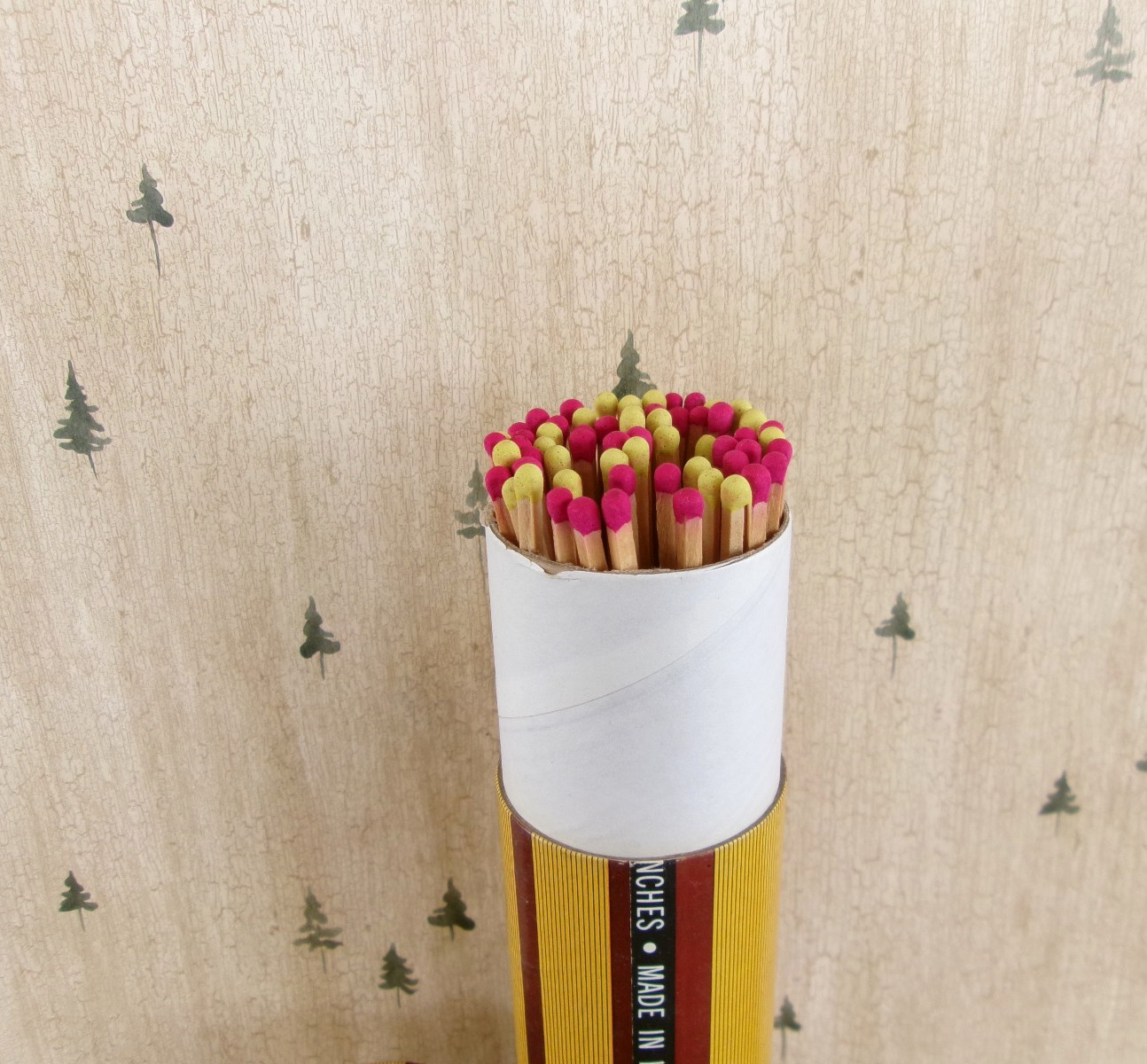 Vintage Fireplace Long Safety Matches in Cardboard Tube ~ Made in Korea