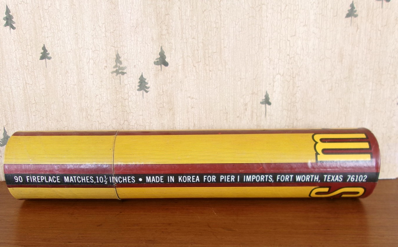 Vintage Fireplace Long Safety Matches in Cardboard Tube ~ Made in Korea
