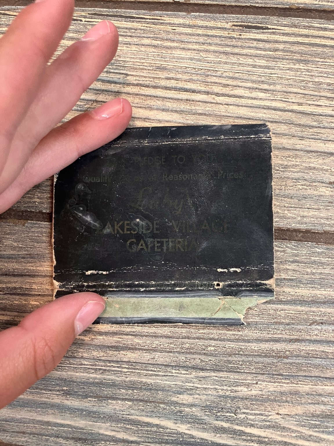 Ruby’s Lakeside Village Cafeteria Vintage Black Gold Lettering Matchbook