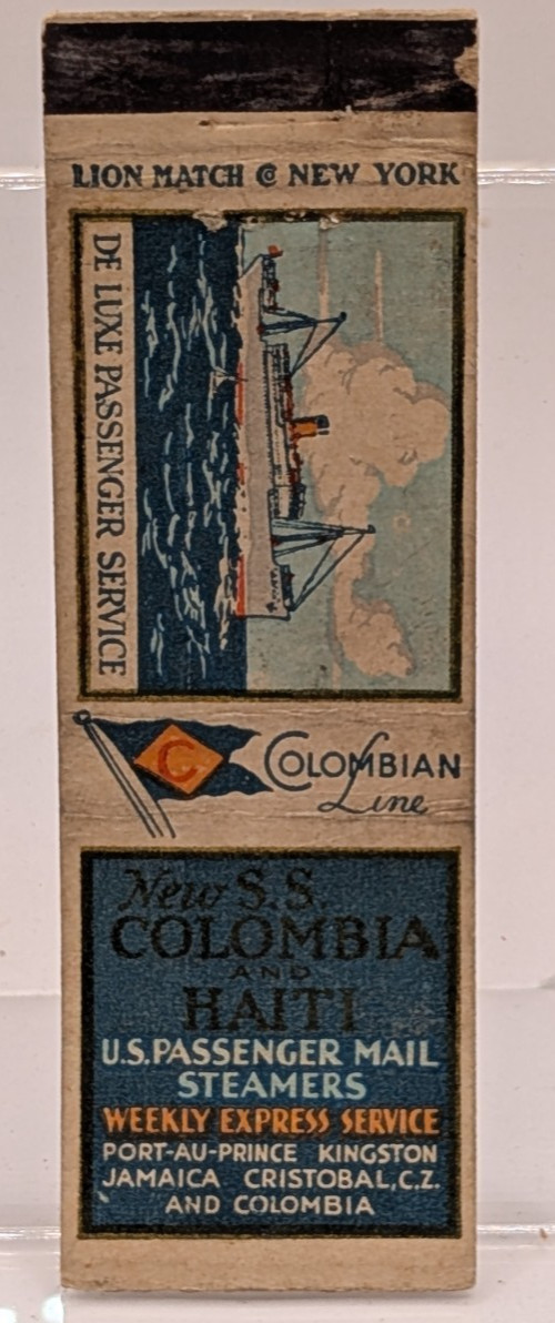 Colombian Line SS Colombia Haiti Jamaica steam ship 1940s matchbook cover