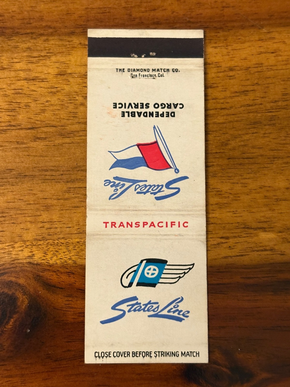 States Line Matchbook Cover Cargo Service Shipping Freight TransPacific Boat