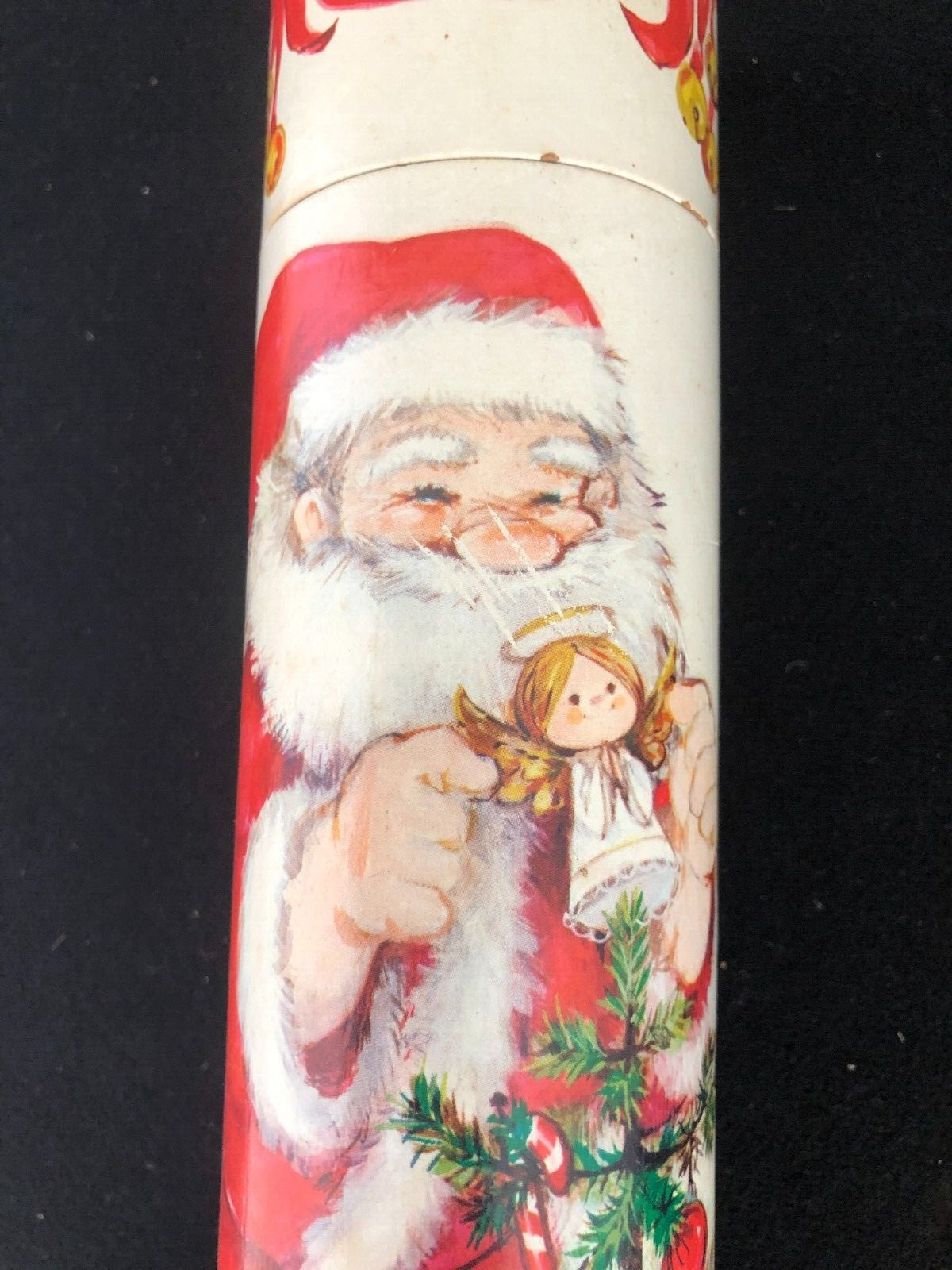 Vintage Art Santa Claus Cardboard Tube Long Wood Fireplace Matches, 12 Inch
