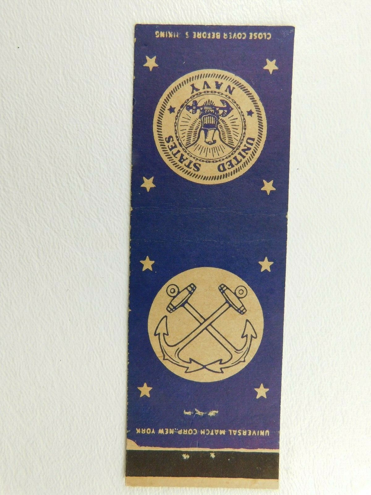 United States Navy Twin Anchors And Stars Vintage Matchbook Cover