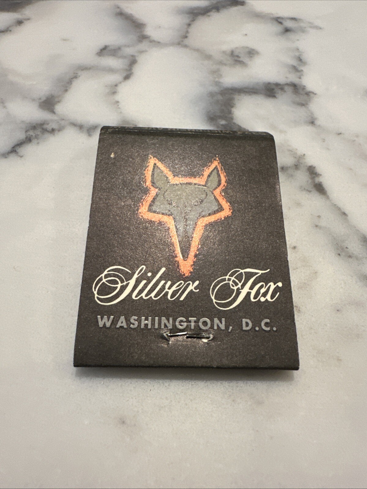 Vintage Matchbook Washington DC Silver Fox Restaurant Black Orange UNSTRUCK