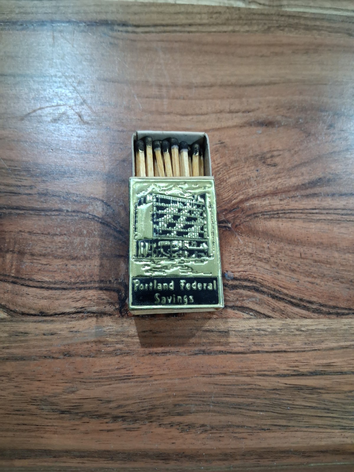 Rare Vintage Portland Federal Savings Matchbox With Black Match Heads Unstruck