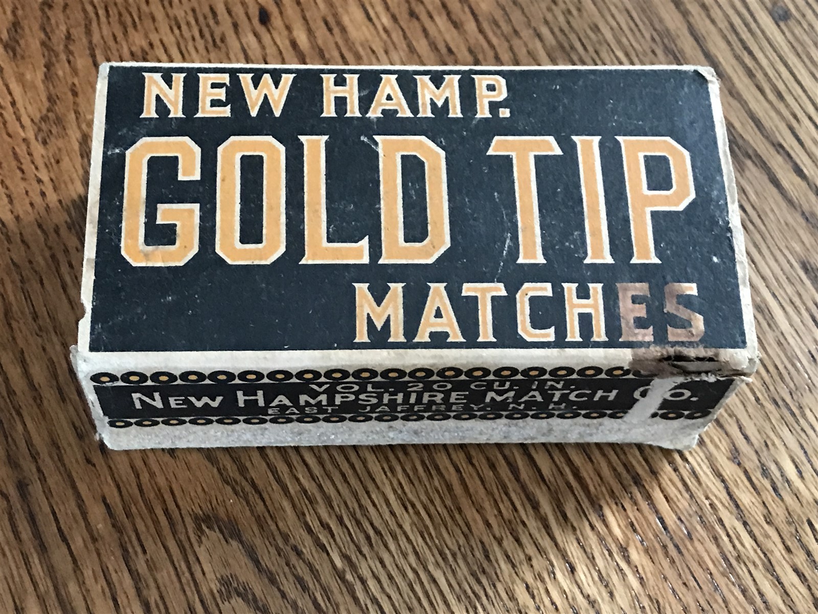 RARE NEW HAMPSHIRE MADE ANTIQUE GOLD TIP WOOD MATCHES CARDBOARD MATCH BOX COVER