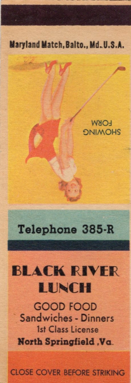 Matchbook Cover flat VA North Springfield Black River Lunch cafe diner