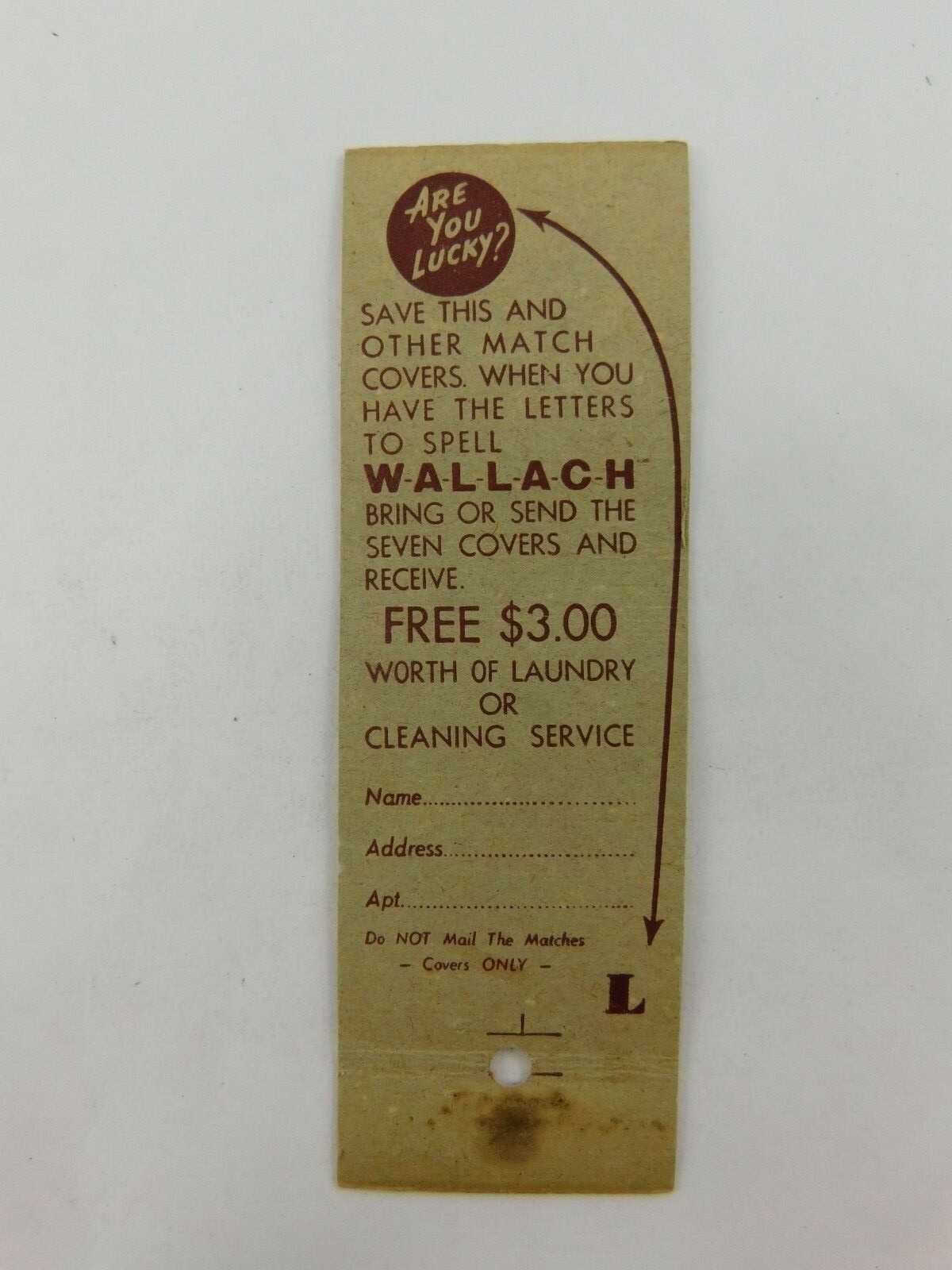 Wallach Laundry Inc Yes The Original Vintage Matchbook Cover