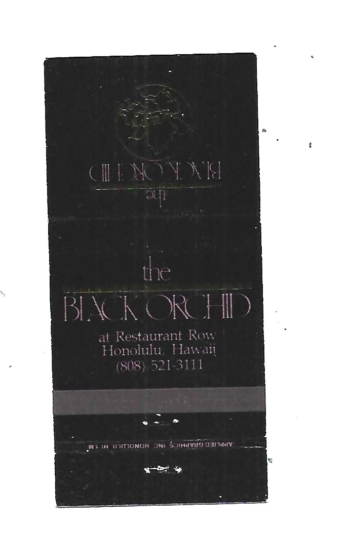 the Black Orchid Restaurant – Honolulu, HI Matchcover Tom Selleck, Partner