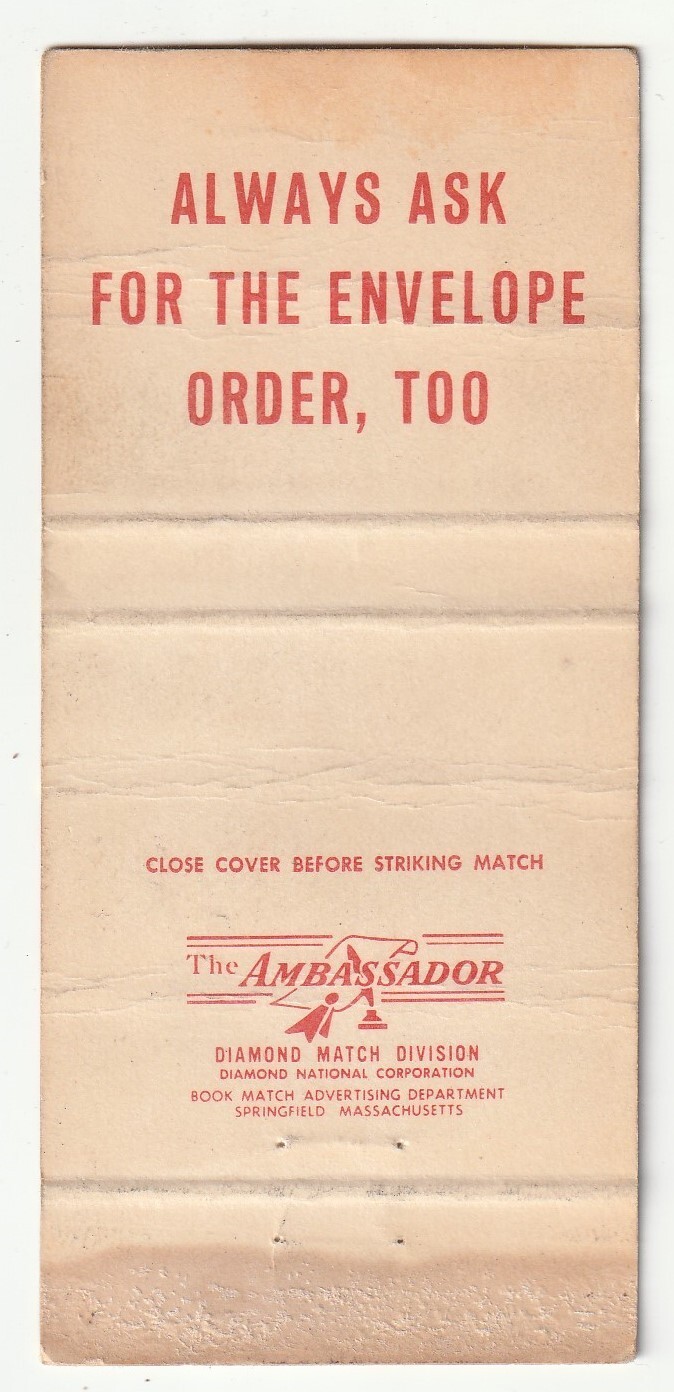 MATCHBOOK COVER – UNITED STATES ENVELOPE – SPRINGFIELD MASSACHUSETTS – EXECUTIVE