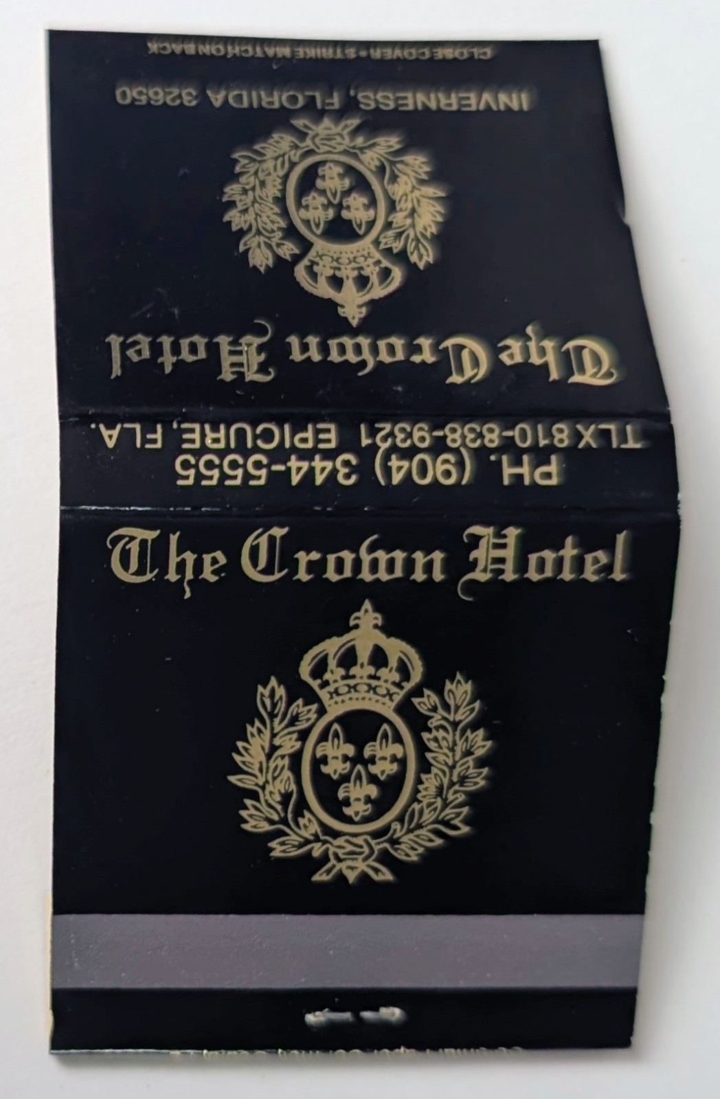 Vintage Crown Hotel Matchbook Inverness Florida FL Full Unused Black Gold