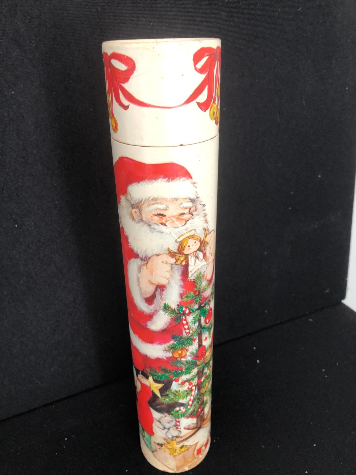 Vintage Art Santa Claus Cardboard Tube Long Wood Fireplace Matches, 12 Inch
