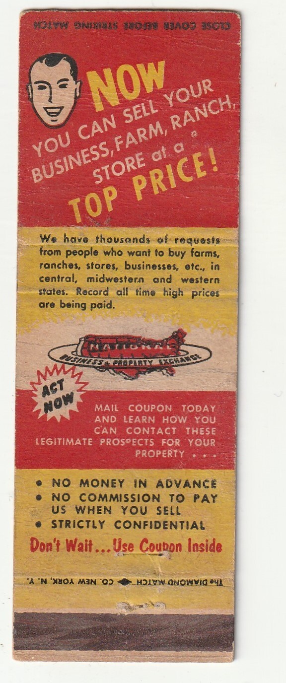 MATCHBOOK COVER – NATIONAL BUSINESS & PROPERTY EXCHANGE – CHICAGO ILLINOIS