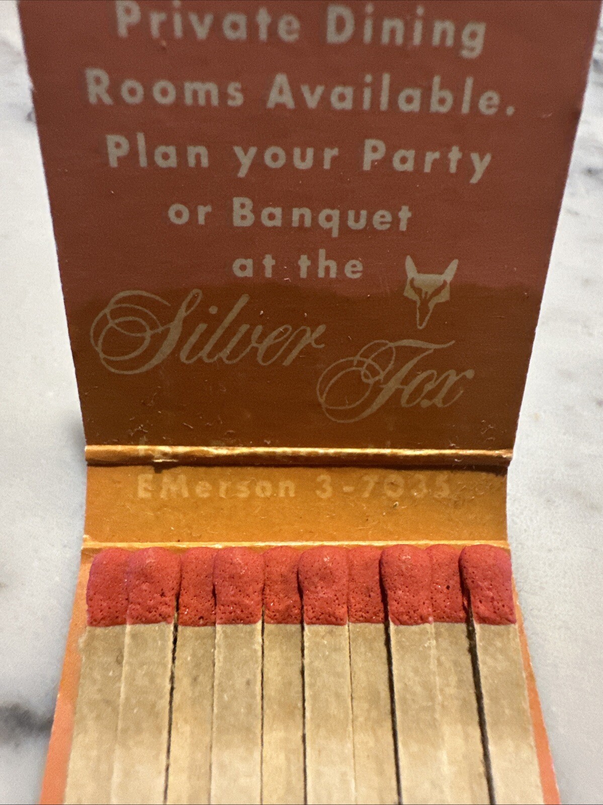 Vintage Matchbook Washington DC Silver Fox Restaurant Black Orange UNSTRUCK