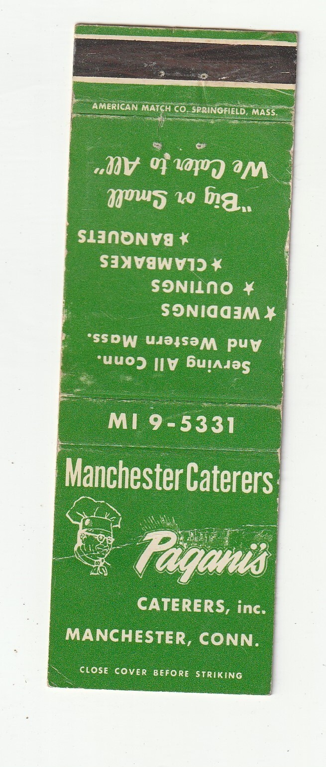 MATCHBOOK COVER – PAGANI’S CATERERS – MANCHESTER CONNECTICUT