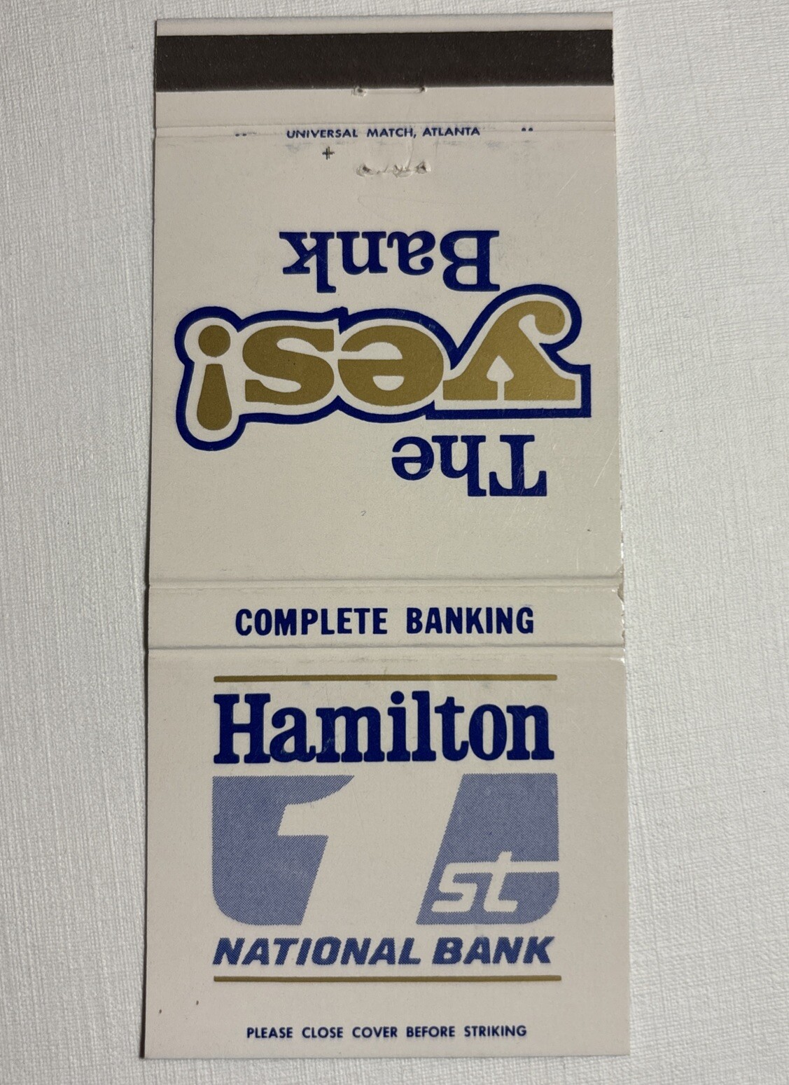 Matchbook Cover Unstruck, Hamilton First National Bank, The Yes Bank, Finance