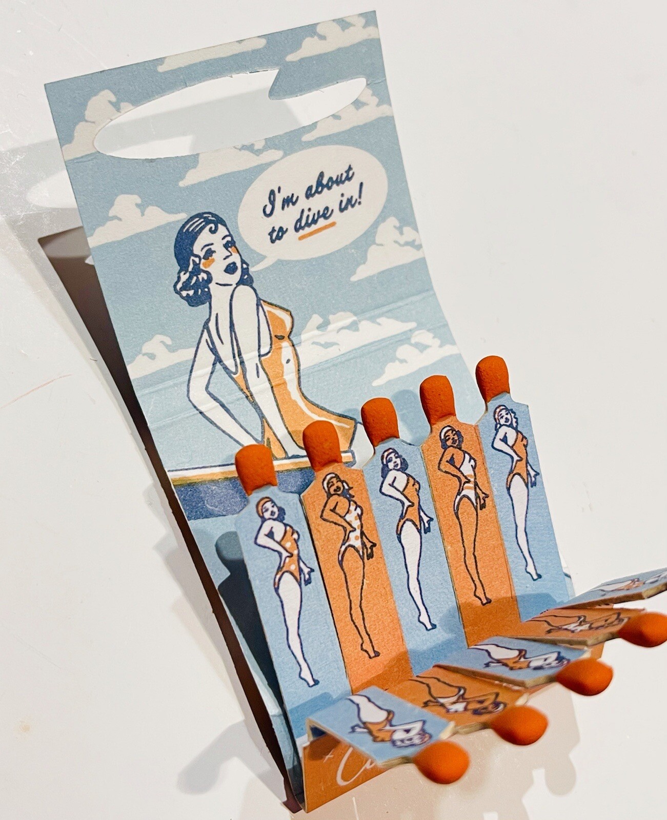 Feature Matchbook “The Diving Hole” Retro Bikini Babe, Pinup MCM Design