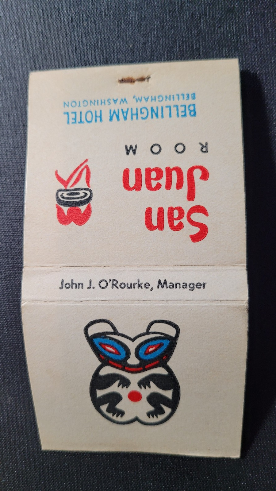 1940s San Juan Room Bellingham, Wa Unstruck Lion Feature Matchbook Match Cover