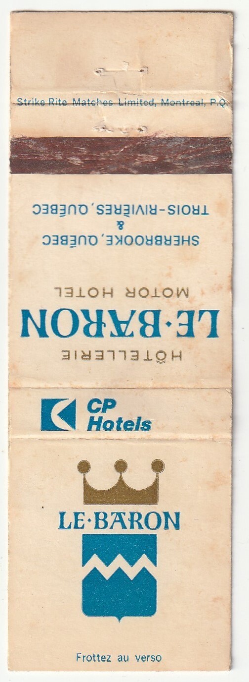 MATCHBOOK COVER – LE BARON MOTOR HOTEL – QUEBEC CANADA
