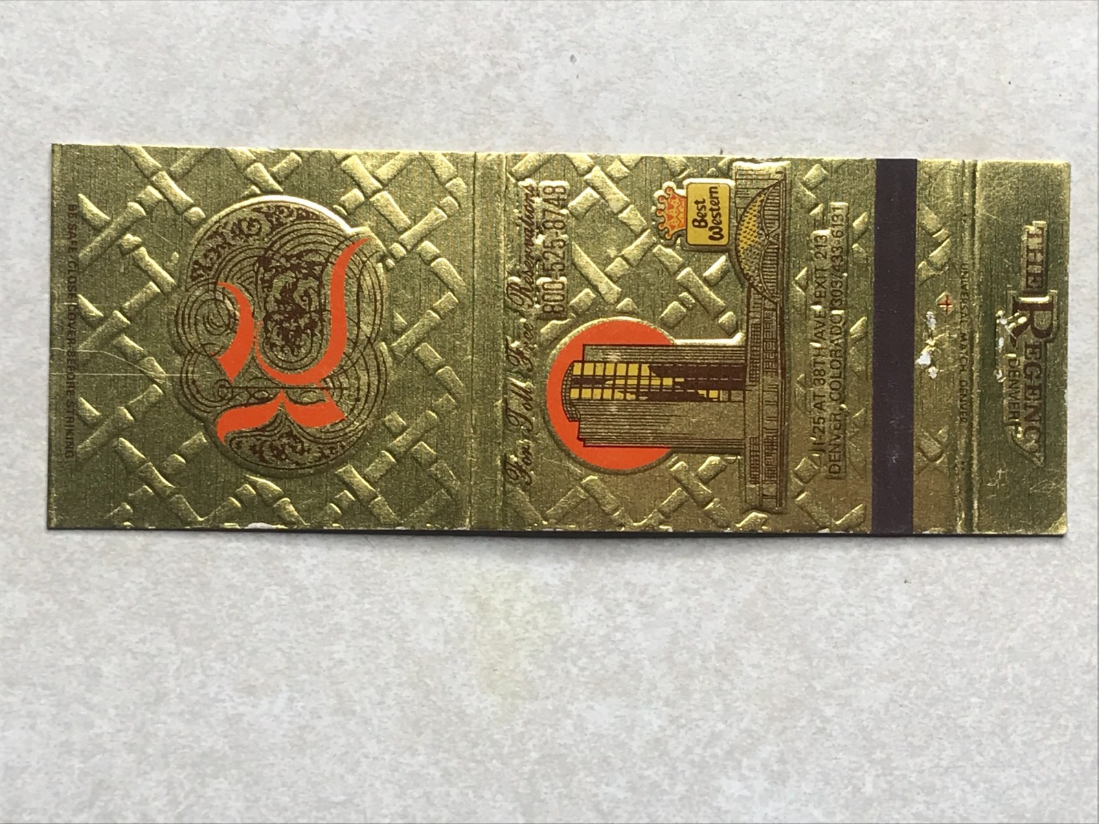 WB618 5″ Long Matchbook Cover The Regency Denver Best Western Denver Colorado CO