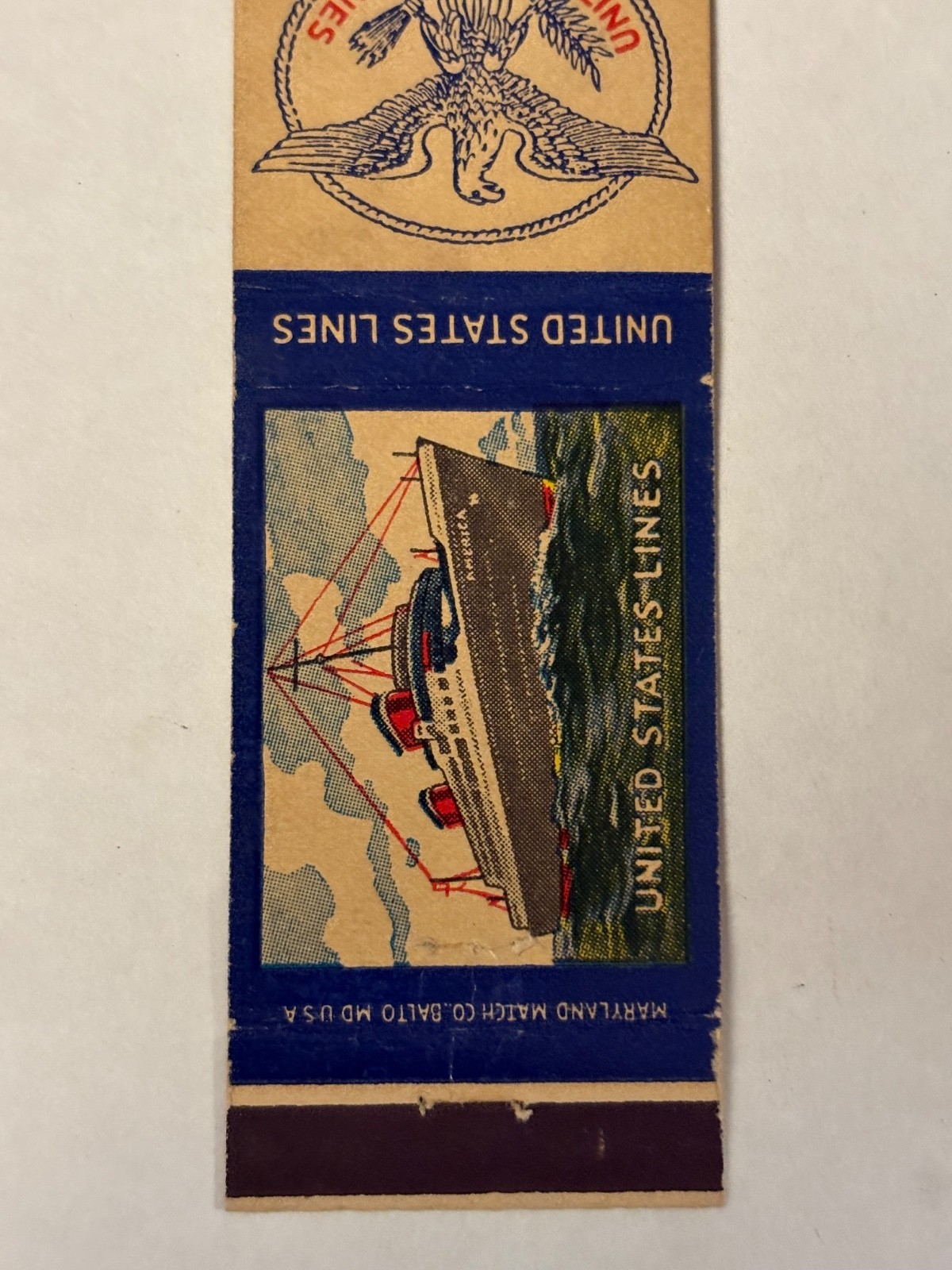 United States Lines Matchbook Cover U.S. US Eagle Logo Emblem Crest Boat Ship