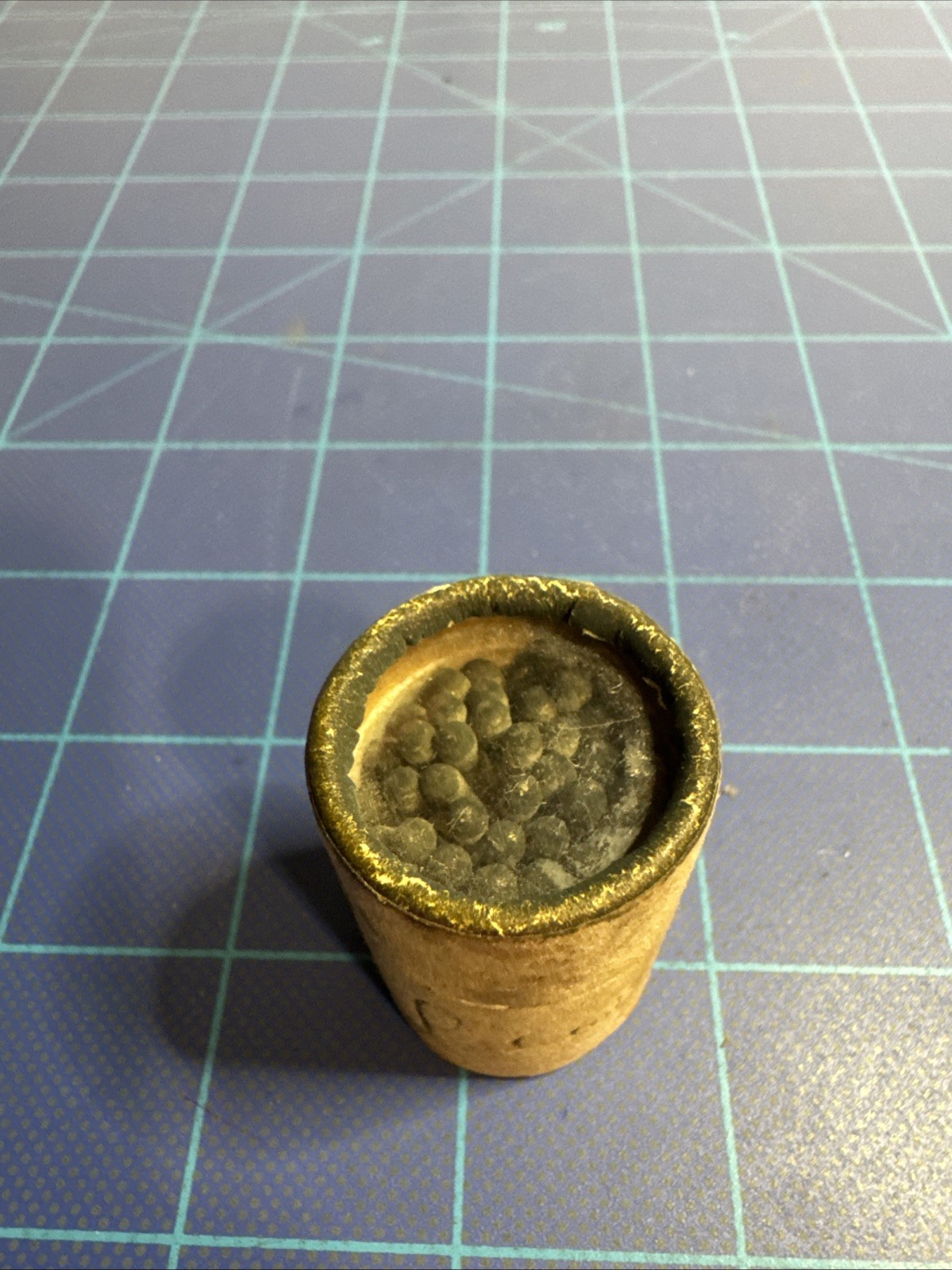 Vintage wood matches in small cardboard canister, Full