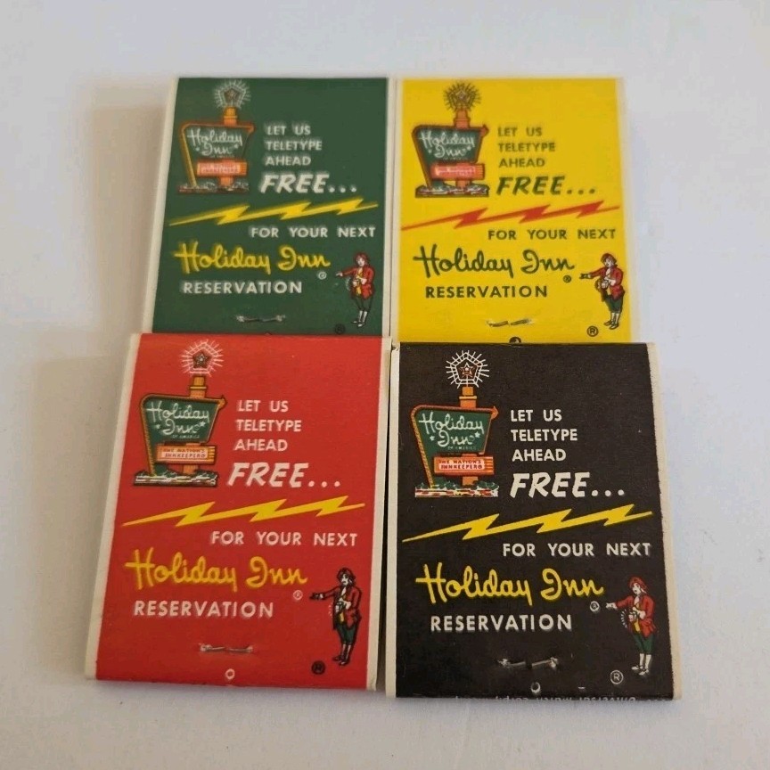 Vintage Matchbook Holiday Inn Hotel Lot (4) Green Yellow Red Black~ Unstuck NOS
