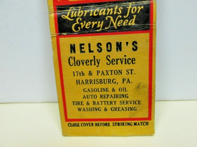 Globe Line Motor Oil Rusk Oil Nelson’s Service Harrisburg PA Matchbook Cover Ad