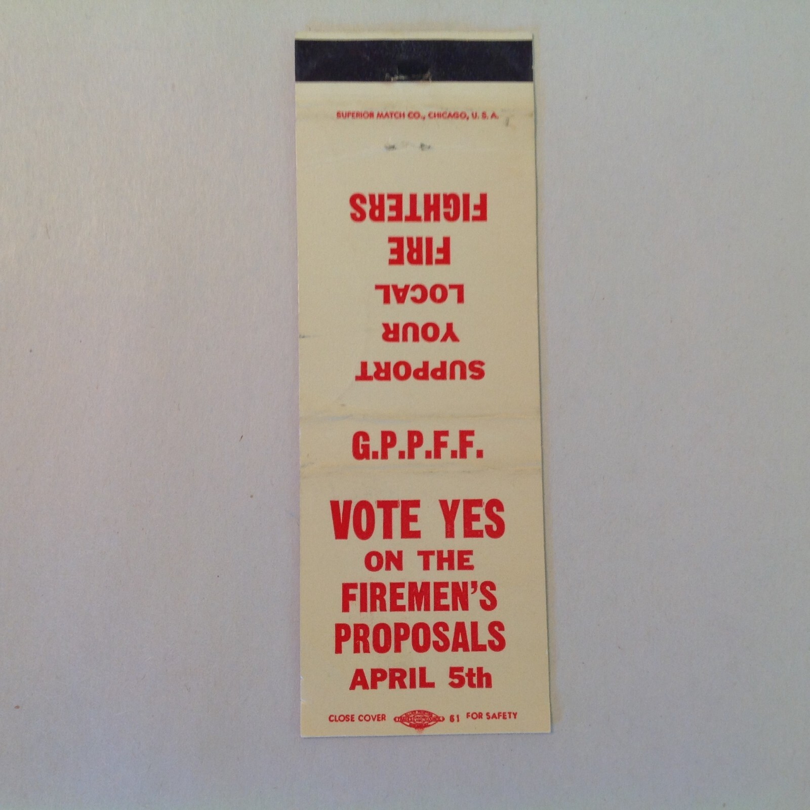 Vtg Matchbook Cover Vote Yes Firemen’s Proposal Grosse Pointe Park Fire Fighters
