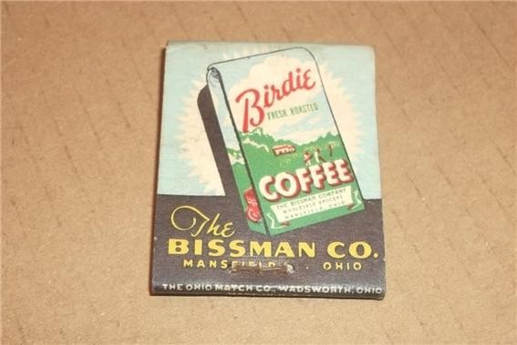 VINTAGE BISSMAN CO. BIRDIE CANNED FOODS FLOUR COFFEE MANSFIELD OHIO MATCHBOOK
