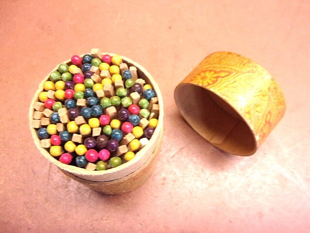 Early Lacquered Cardboard Made in Ausia Wooden Matchstick Holder w/Matches Neat!