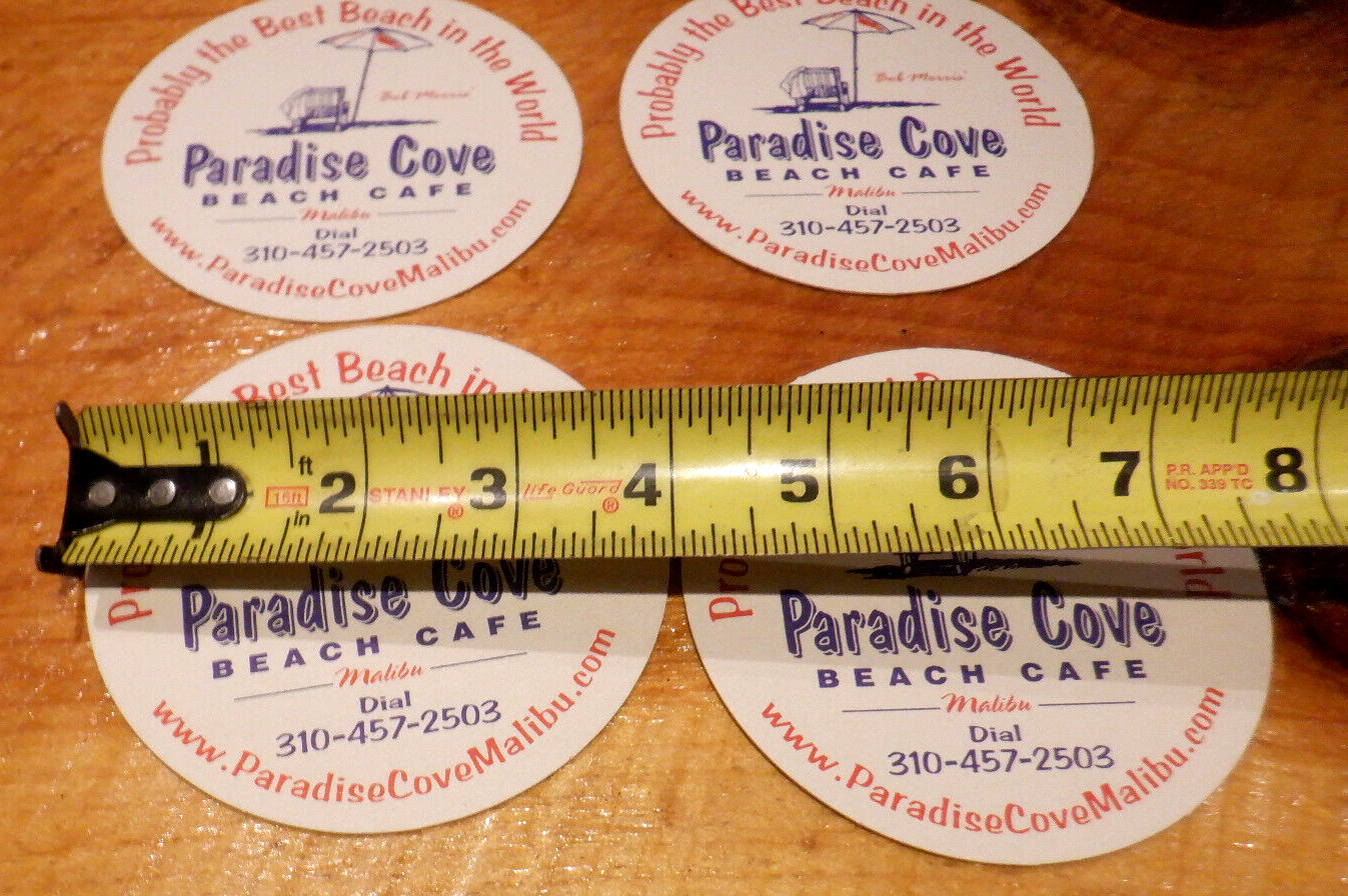 Lot of 4 Paradise Cove Beach Cafe Malibu 4″ Diameter Cardboard Coasters MINT