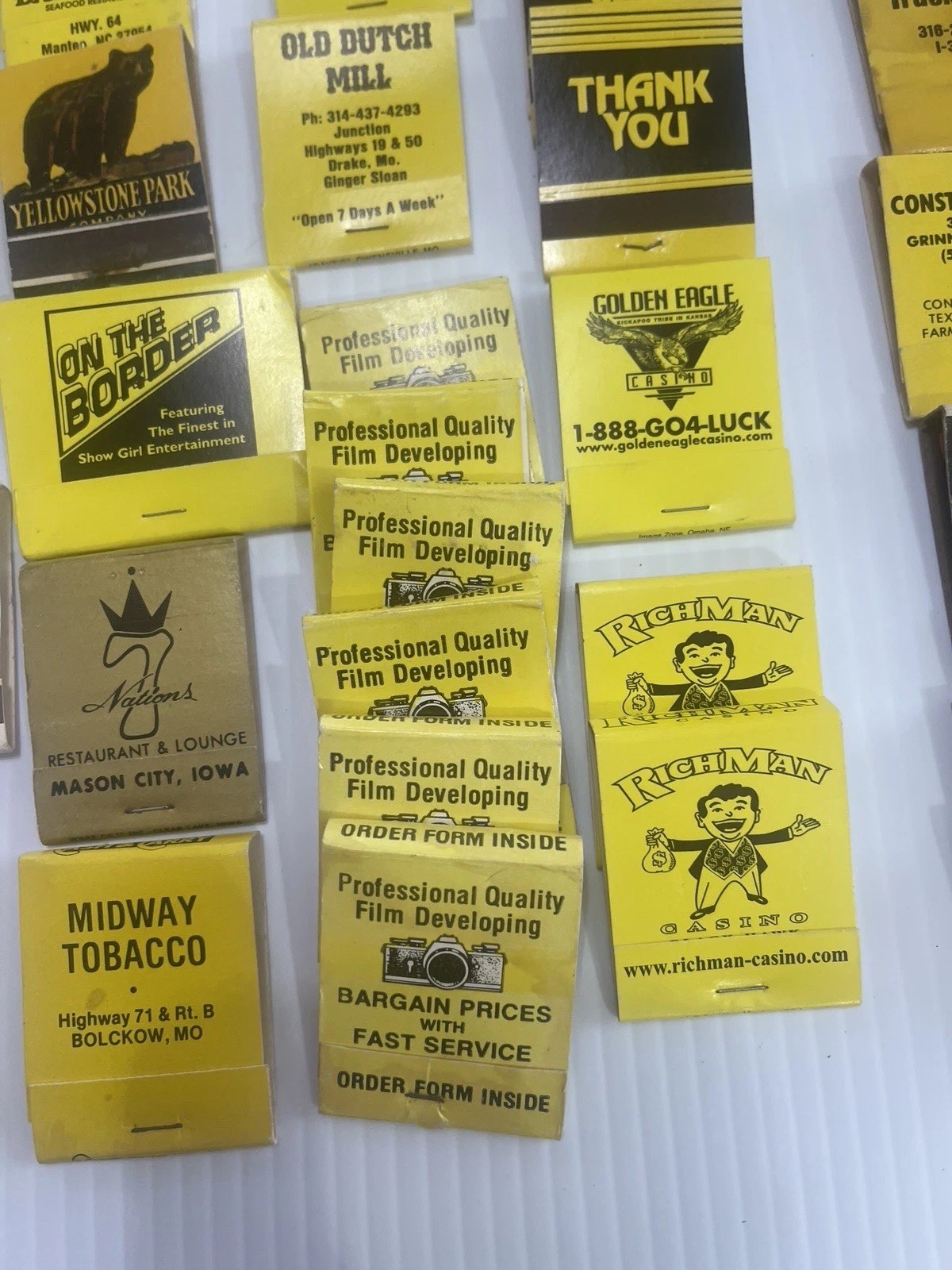 Lot of 72 Vintage Matchbooks Black & Gold Color Home Bar She Shed Decor Hawkeyes