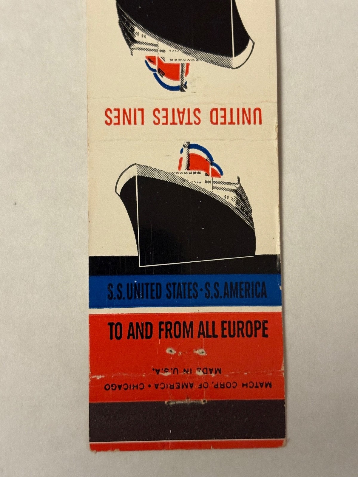 United States Lines Matchbook Cover S.S. America Europe US U.S. SS Match Corp