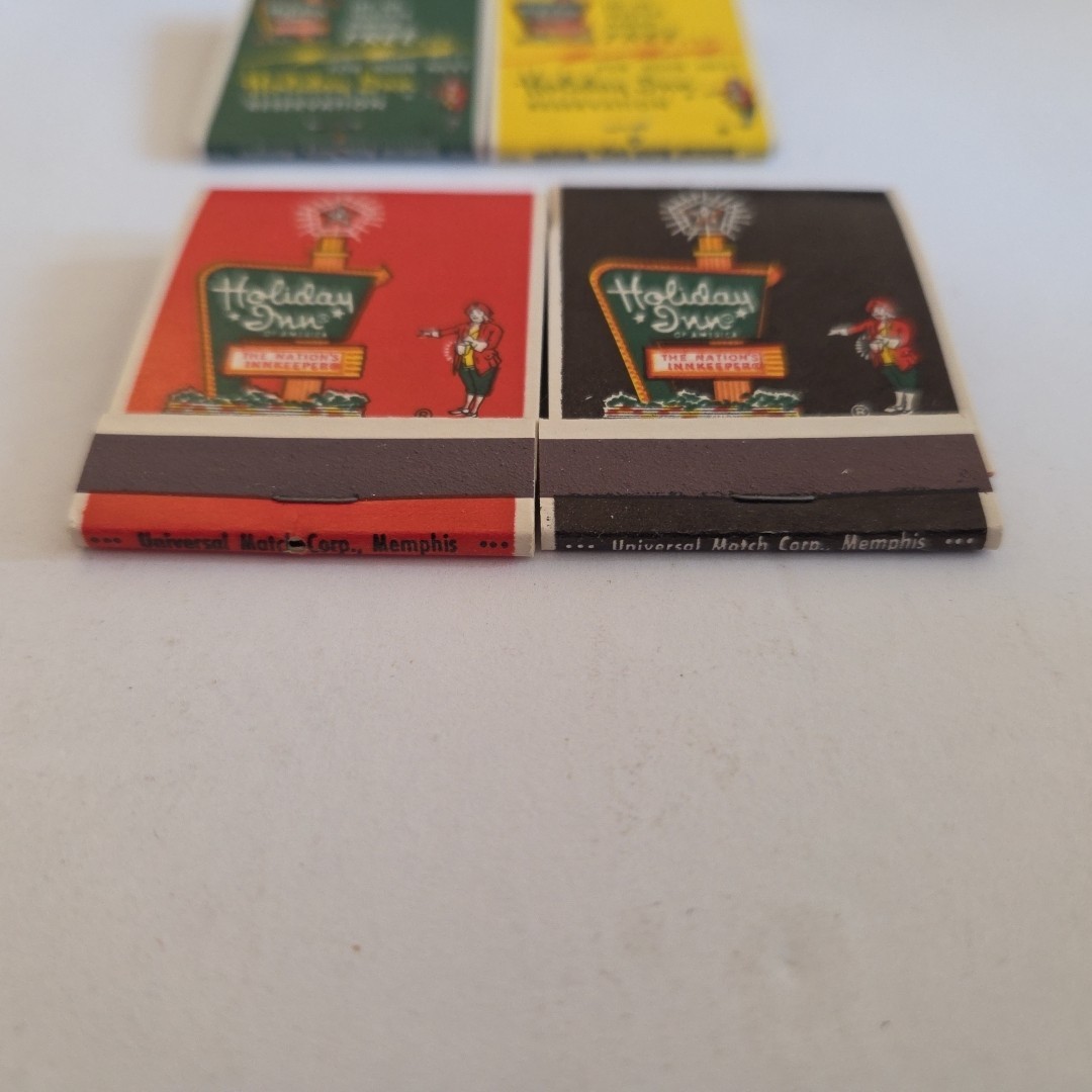 Vintage Matchbook Holiday Inn Hotel Lot (4) Green Yellow Red Black~ Unstuck NOS